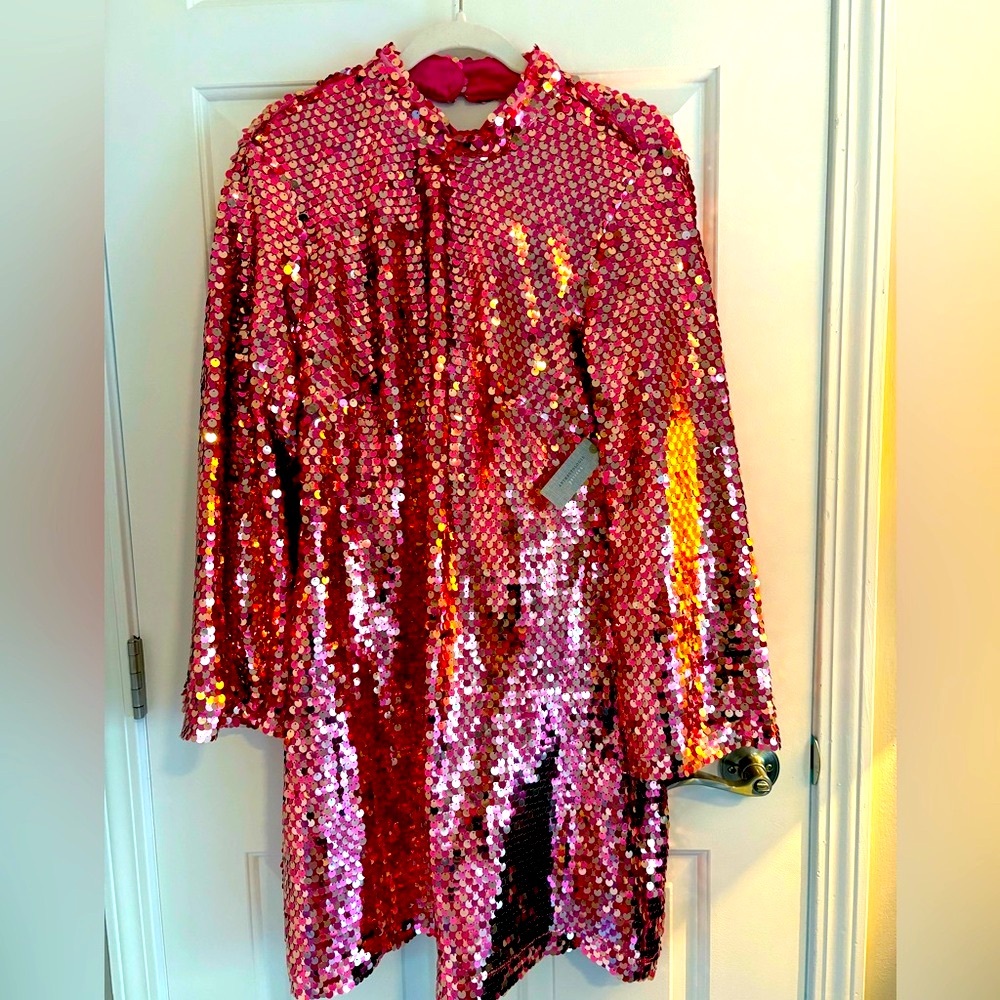 Anthropologie Pink Sequin Mini Dress